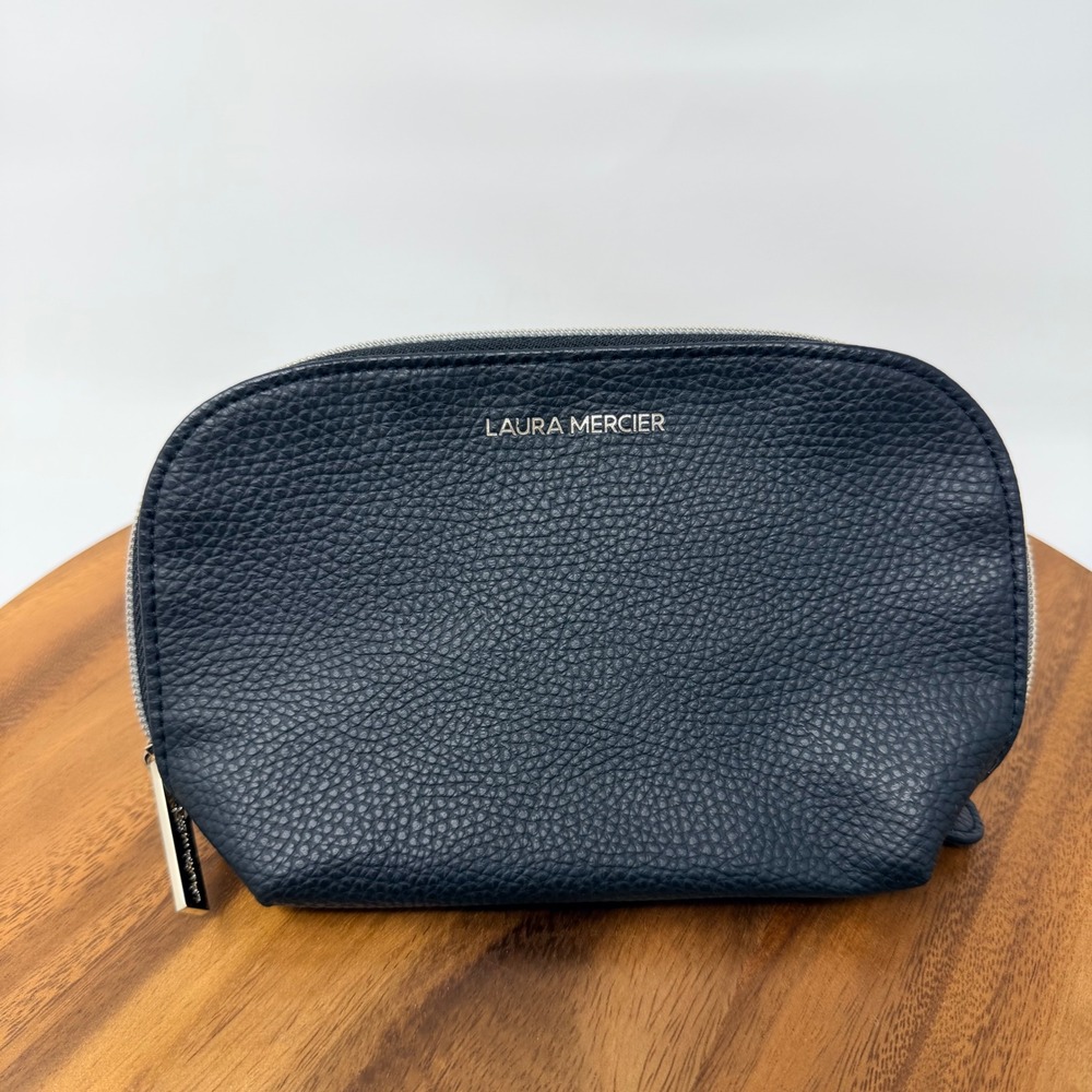Laura Mercier Black Pebbled Faux Leather Cosmetic Makeup Bag Pouch Zip Top